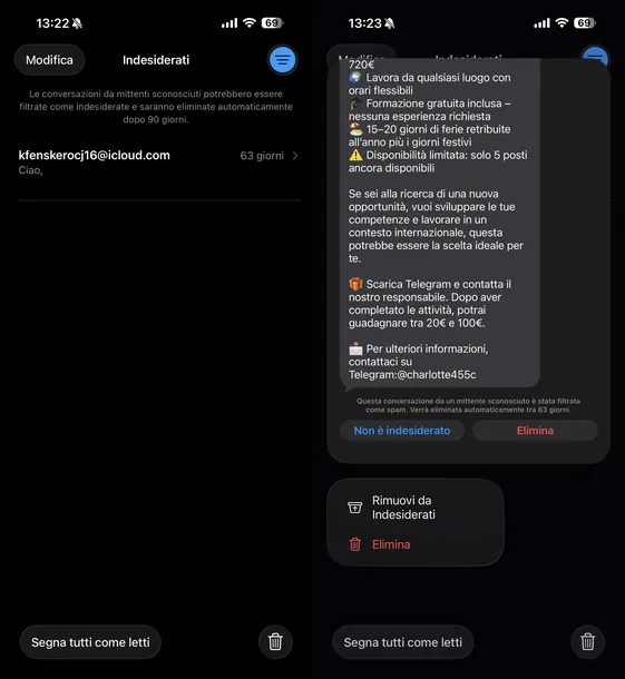 Reportar mensaje como iOS basura