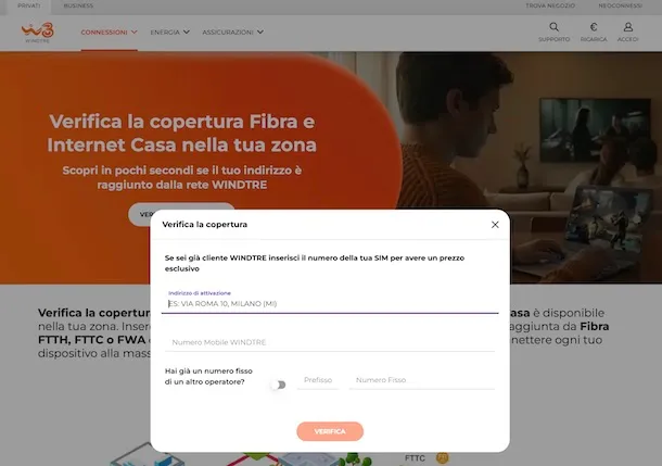 Cómo comprobar la cobertura de fibra óptica 4 Consulta la cobertura de fibra WINDTRE