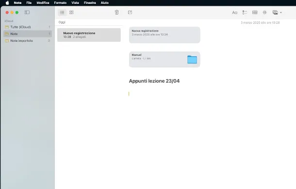 Interfaz de notas de macOS
